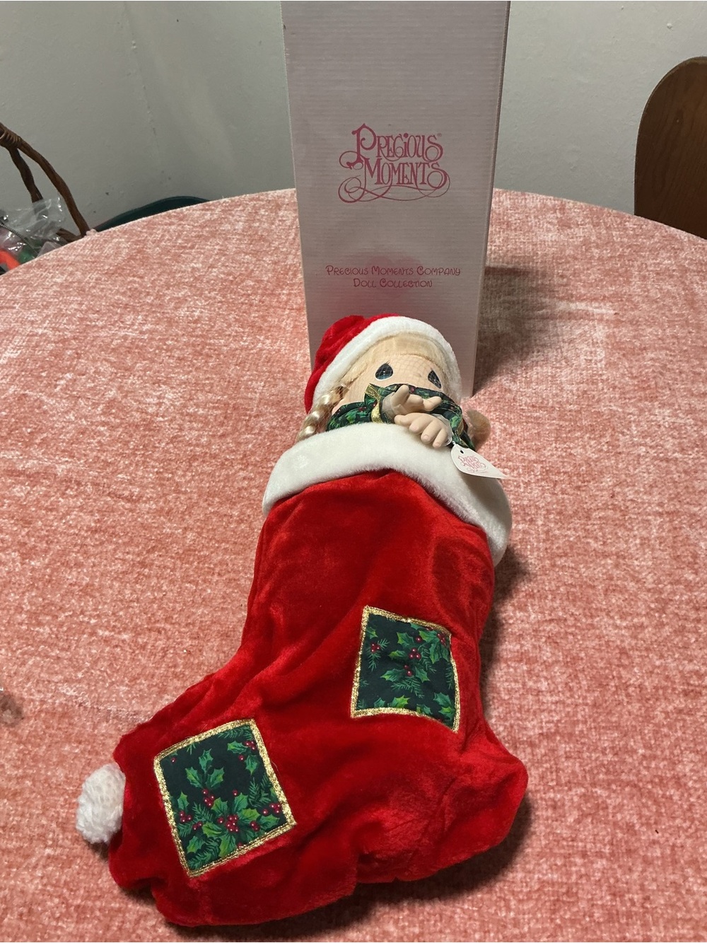 Precious Moments Red and White Christmas Stocking with Doll